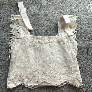 Femi9 Lace Cropped Top - Crème/Beige size L/US-10/UK-14/Eur-42